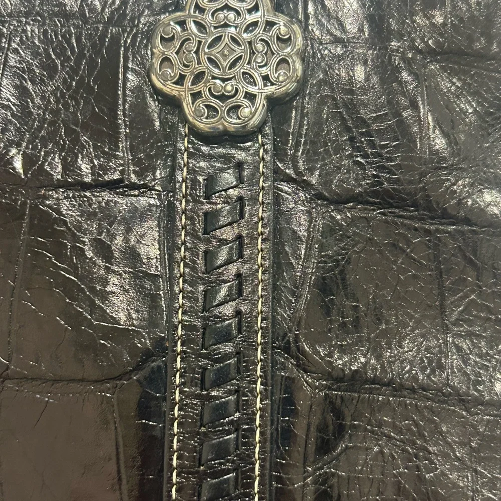 Brighton Black Leather Shoulder Bag with Silver Accents - Picture 4 of 6